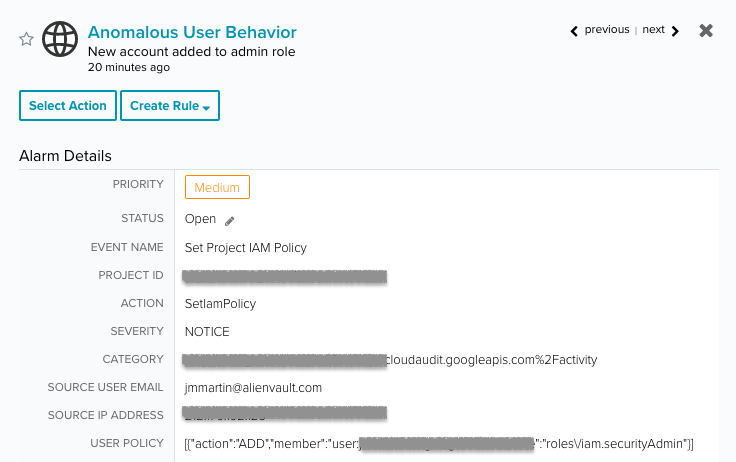 alert user anomalous behavior - new account in admin role