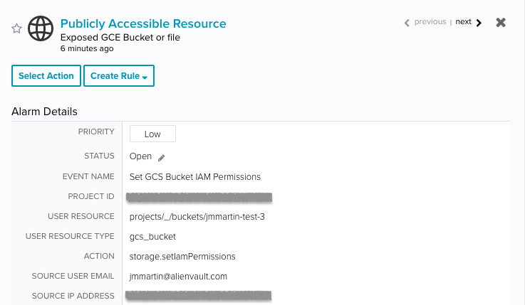 alarm on publicly accessible resource