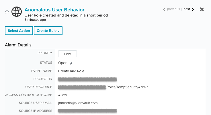 alarm on anomalous user behavior where user role created and deleted